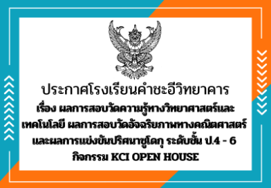 ผลการสอบวัดความรู้ทางวิทยาศาสตร์และเทคโนโลยี ผลการสอบวัดอัจฉริยภาพทางคณิตศาสตร์ และผลการแข่งขันปริศนาซูโดกุ ระดับ ป.4-6 กิจกรรม KCI OPEN HOUSE