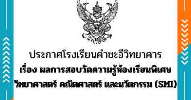 ประกาศ ผลการสอบวัดความรู้ห้องเรียนพิเศษวิทยาศาสตร์ คณิตศาสตร์ และนวัตกรรม (SMI) ประกาศ ผลการสอบวัดความรู้ห้องเรียนพิเศษวิทยาศาสตร์ คณิตศาสตร์ และนวัตกรรม (SMI)