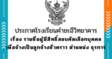 ประกาศโรงเรียน เรื่อง รายชื่อผู้มีสิทธิ์สอบคัดเลือกบุคคลเพื่อจ้างเป็นลูกจ้างชั่วคราว ตำแหน่ง ธุรการ